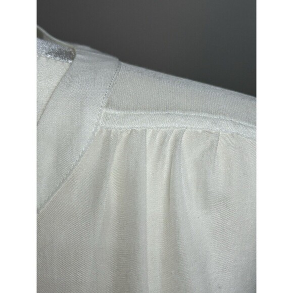 LOFT MP Ivory Semi-Sheer Button Front Blouse V-Neck 3/4 Sleeve - Picture 4 of 10